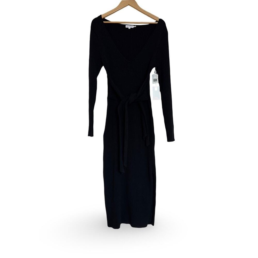 Good American Belted Body Dress Black Size 3 L Dolman Sleeve Rib Knit Midi NWT - Picture 9 of 11